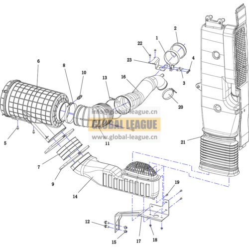 DC96259193720 Intake system - new M3000G or H cab - mid-mounted - 6×4 - WP9H National VI - raised by 50 - 2.0 DC96259193720