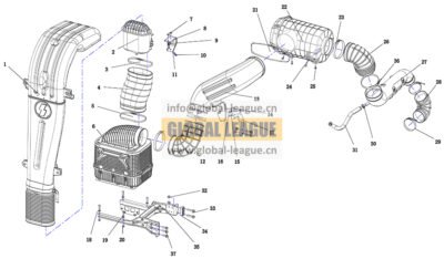 Intake system - X3000 5-cab - Single oil bath - 6×4 - X12 - National VI - 850 - Raised 135 - Telescopic shaft  DC97259191479