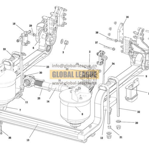 Support shaft suspension_10t composite_10×4_850_2 airbags_1100 pin distance_Z-shaped arm  DC97259440400