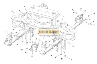 DC97259440401 Support shaft suspension, 5t lifting shaft, mid-mounted lifting, 850 frame, 770, 6 pieces, 3 airbags, lifting leaf spring DC97259440401