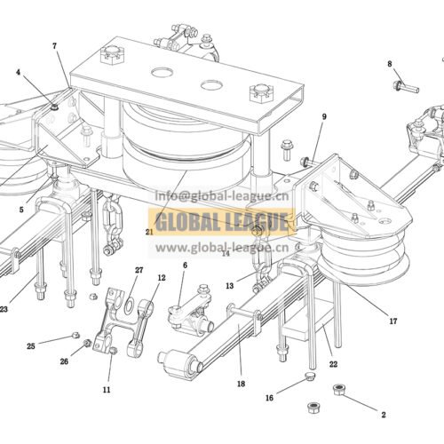 Support shaft suspension, 5t lifting shaft, mid-mounted lifting, 850 frame, 770, 6 pieces, 3 airbags, lifting leaf spring  DC97259440401