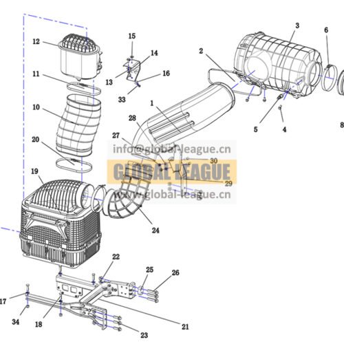 DC97319191456 Intake system_X3000 4 or 5 cab_unit oil bath_8×4_WP12_National VI_850_raised 135_retractable shaft_1950 wheelbase_1650 leaf spring_low-position intake flat pipe DC97319191456