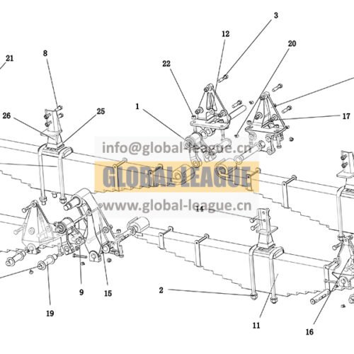 Front suspension_9.5T multi-leaf spring_8×4_850 dump truck_880_14 leaves_1650_1950 wheelbase_inner three layers_pressure plate integration_forward extension beam_front stability_M20  DC97319690940