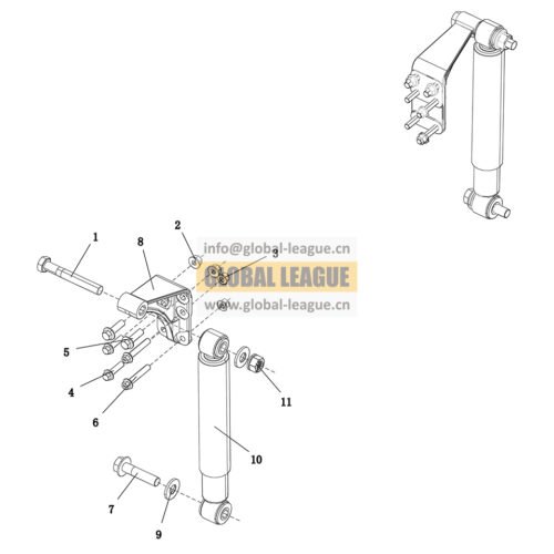 Suspension accessory_870 frame_front I-axle shock absorber device_6×2 cargo_880 front_1030 rear_small cylinder diameter  DC98259680502