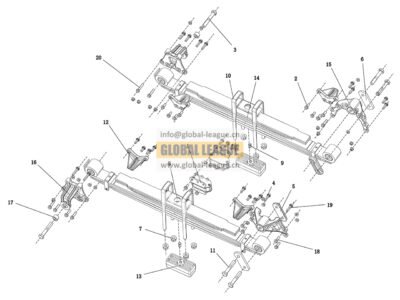 Rear suspension: 11.5t, few-leaf spring, 4×2, 870, 1030, 1500, 3+3, 70mm, composite, 182×115, no accessories  DC9M189520411